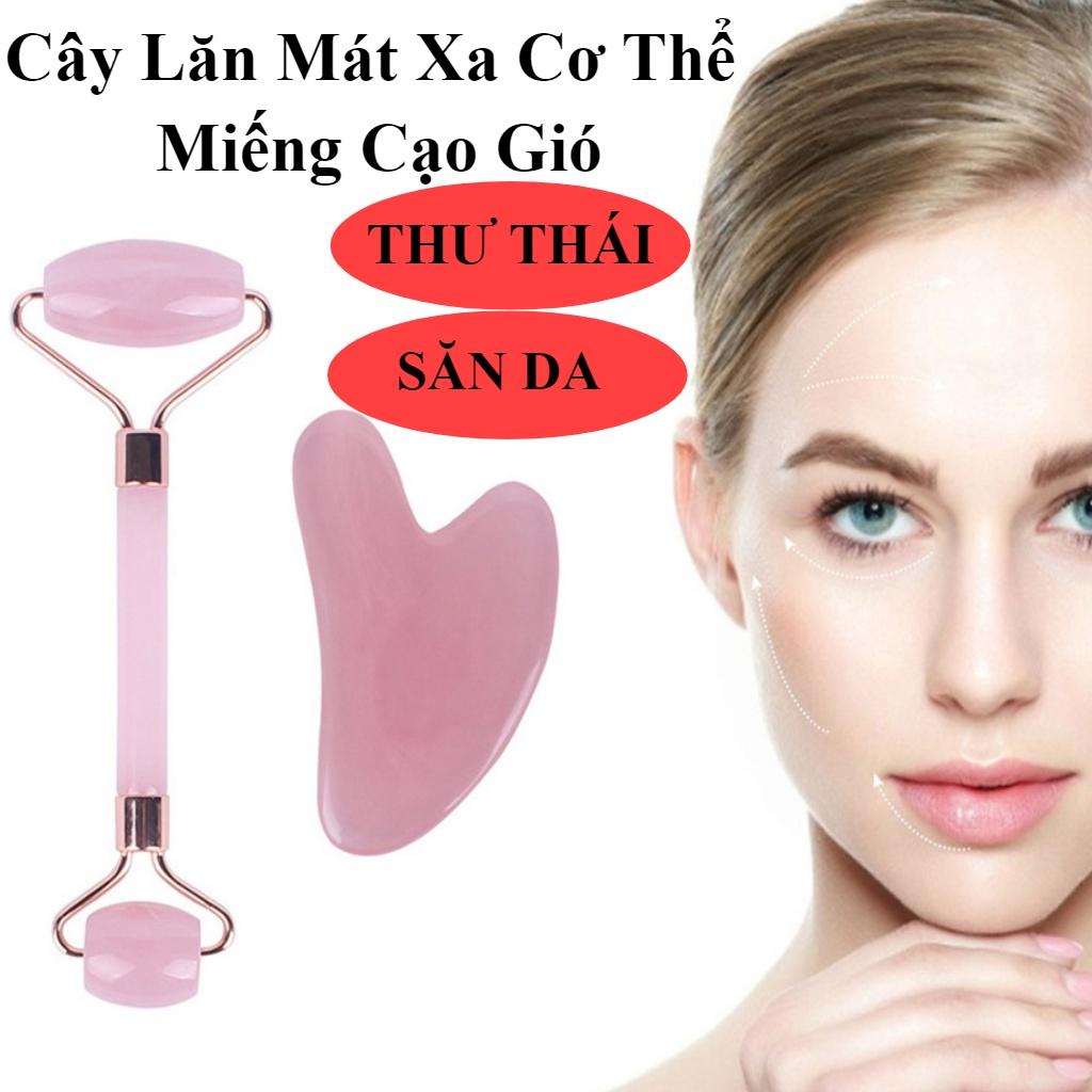 Bộ Cây Lăn Mát Xa Cơ Thể Và Miếng Cạo Gió Bằng Nhựa Resin Tự Nhiên Giúp Nâng Cơ Mặt Chống Nếp Nhăn