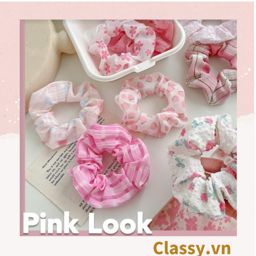 Scrunchies buộc tóc tông màu hồng ngọt ngào, nữ Classy tính thanh lịch PK1338