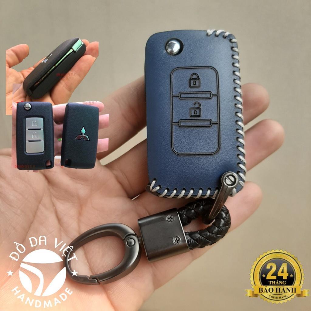 Bao da chìa khóa Mitsubishi Xpander, Attrage, Triton, Pajero 2016 - 2023. da bò thật, Chìa gập như hình