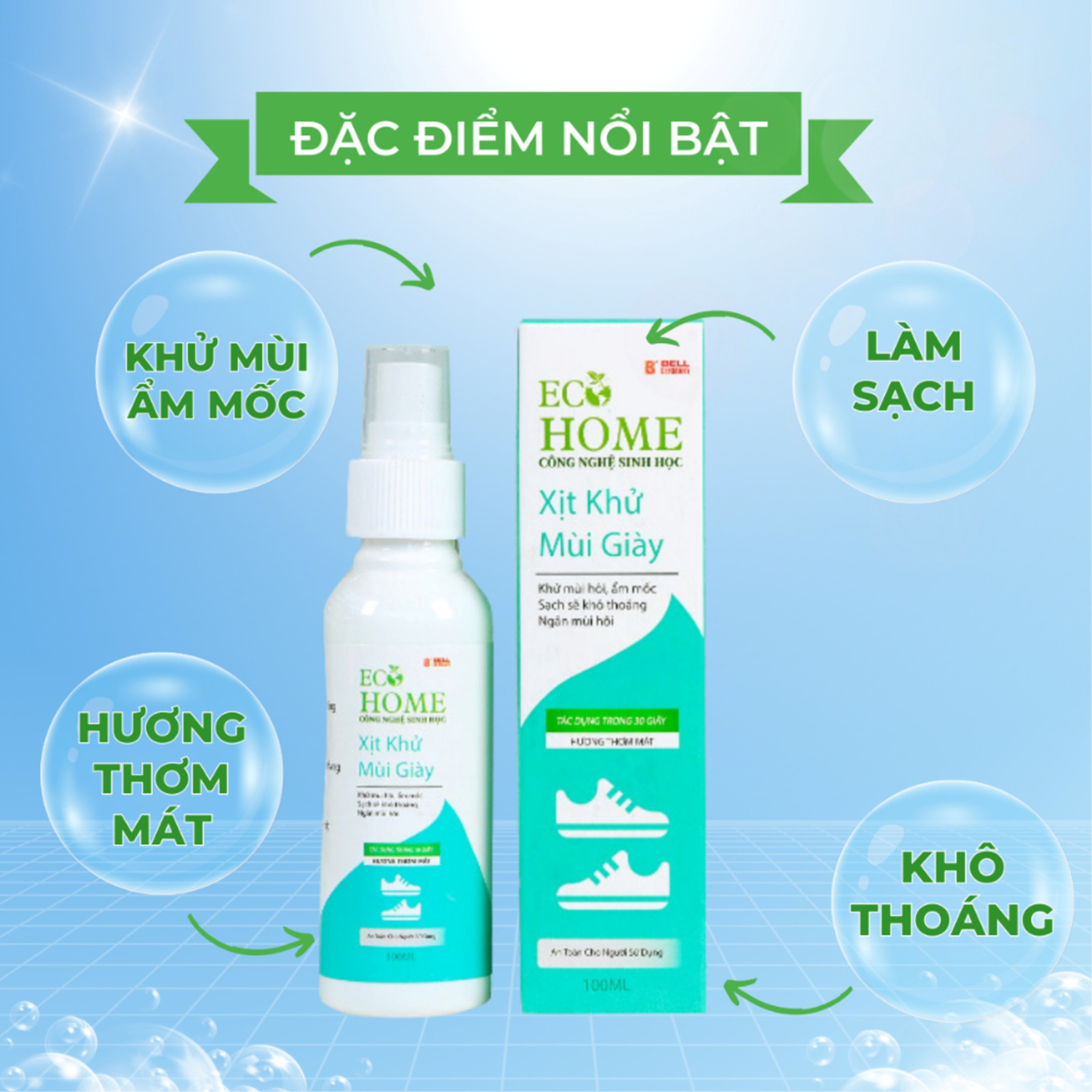 Xịt Khử Mùi Giày ECOHOME-Xịt Khử Mùi Giày ECOHOME Kim Ngân Store Giúp Đôi Chân Luôn Thoáng Mát, Sảng Khoái Chai 100ml