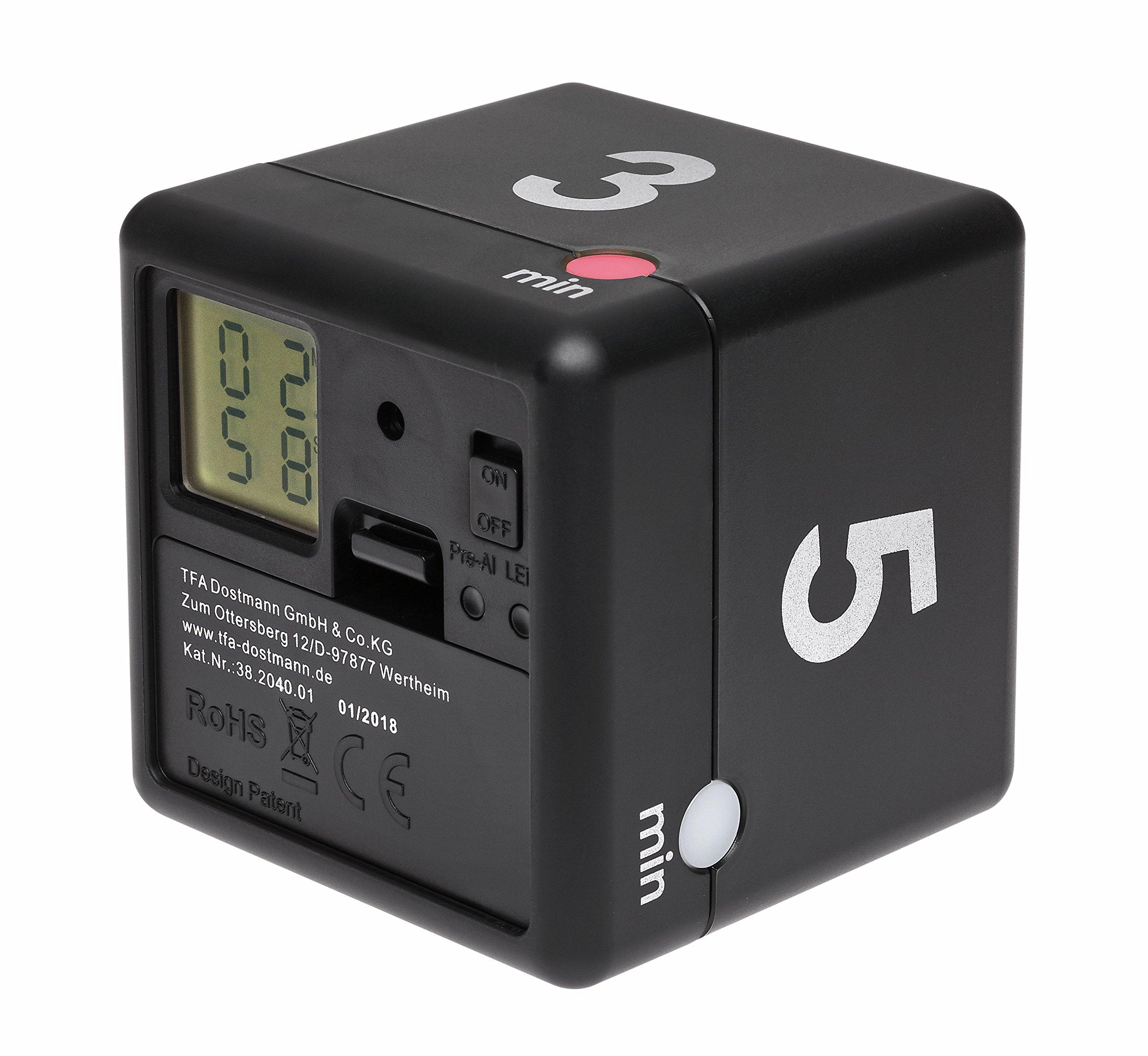 Đồng hồ bấm giờ khối kỹ thuật số, Cube thời gian, Đồng hồ bấm giờ, với 4 lần tiến độ cố định: 1-3-5-10 phút, Đen