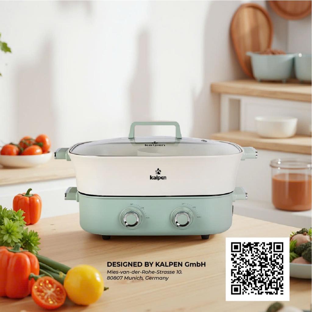 Bếp Nướng Lẩu Hai Ngăn Đa Năng Chính Hãng Kalpen 6.5L Công Suất 2200W Bảo Hành 2 Năm