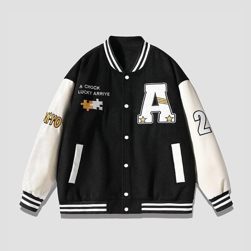 Áo Khoác Varsity Local Brand Bomber Chữ A thêu cả Áo phù hợp cho cả Nam và Nữ, Áo khoác bomber jacket nam nữ phối Nâu Boin shop thêu nỉ 2 lớp, chất nỉ bông siêu đẹp