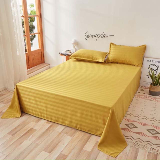 Bộ Ga Gối Cotton Kẻ 3F Lidaco Chuyên Dụng Cho Homestay, Khách Sạn - Vàng