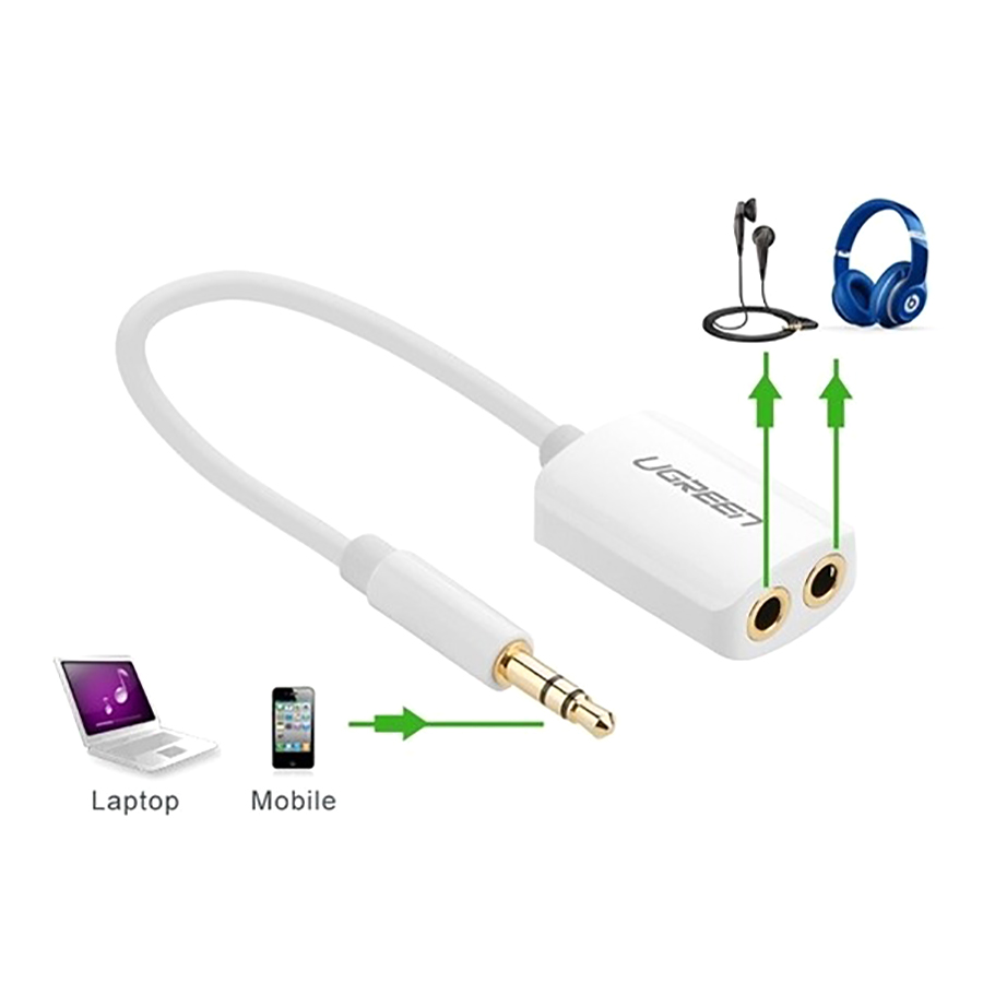 Cáp Chia Audio 1 Ra 2 Đầu 3.5mm Ugreen 10738 (20cm) - Hàng Chính Hãng