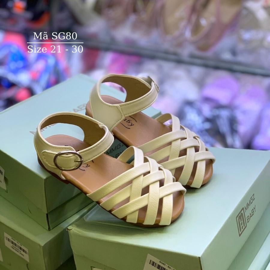 Sandal bé gái MGBABY da mềm đế êm quai đan chéo dép rọ bít mũi búp bê tiểu thư 3 màu đen be trắng 1 - 6 tuổi phong cách SG80