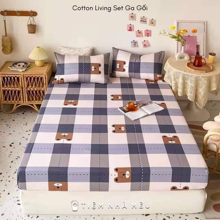 Bộ Ga Gối Cotton Lụa 5D m6/m8/2m - Nhiều Mẫu Tiệm Nhà Mêu Set 3 Món Ga + 2 Vỏ Gối Cotton 100% Siêu Mềm Mịn