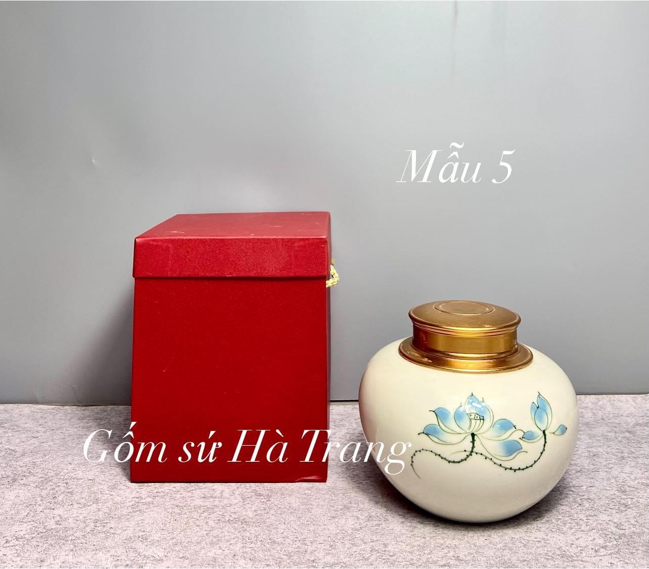 Hộp đựng chè hộp nắp kín đa năng gốm sứ Bát Tràng cao cấp men kem vẽ tay