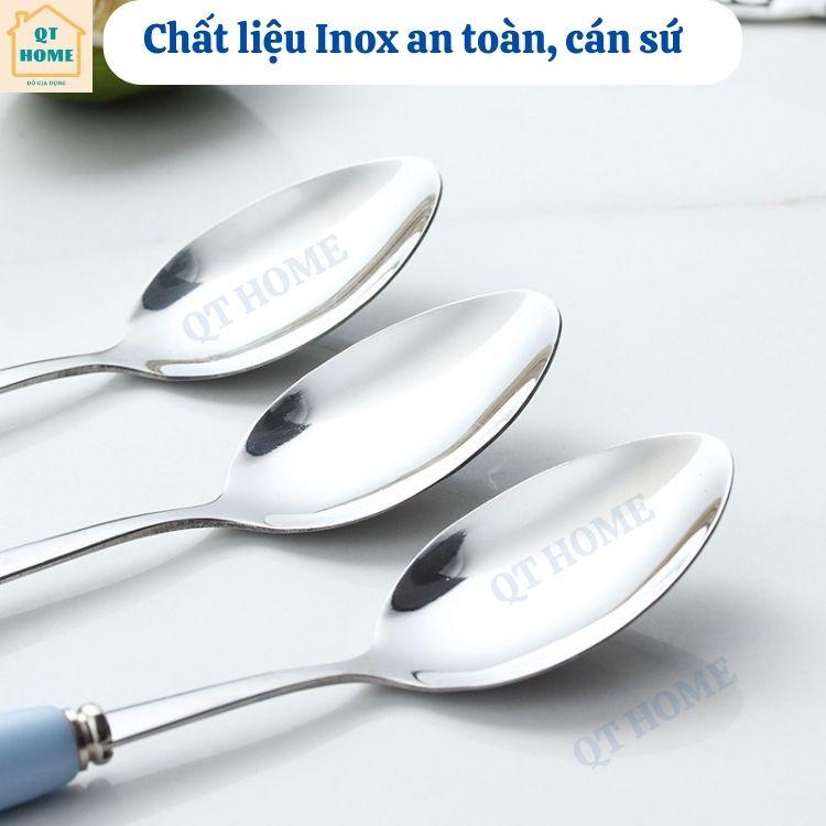 Bộ Đũa Thìa / Muỗng Văn Phòng Chất Liệu Inox và Sứ, Bộ Đồ Ăn Cá Nhân Có Hộp Đựng