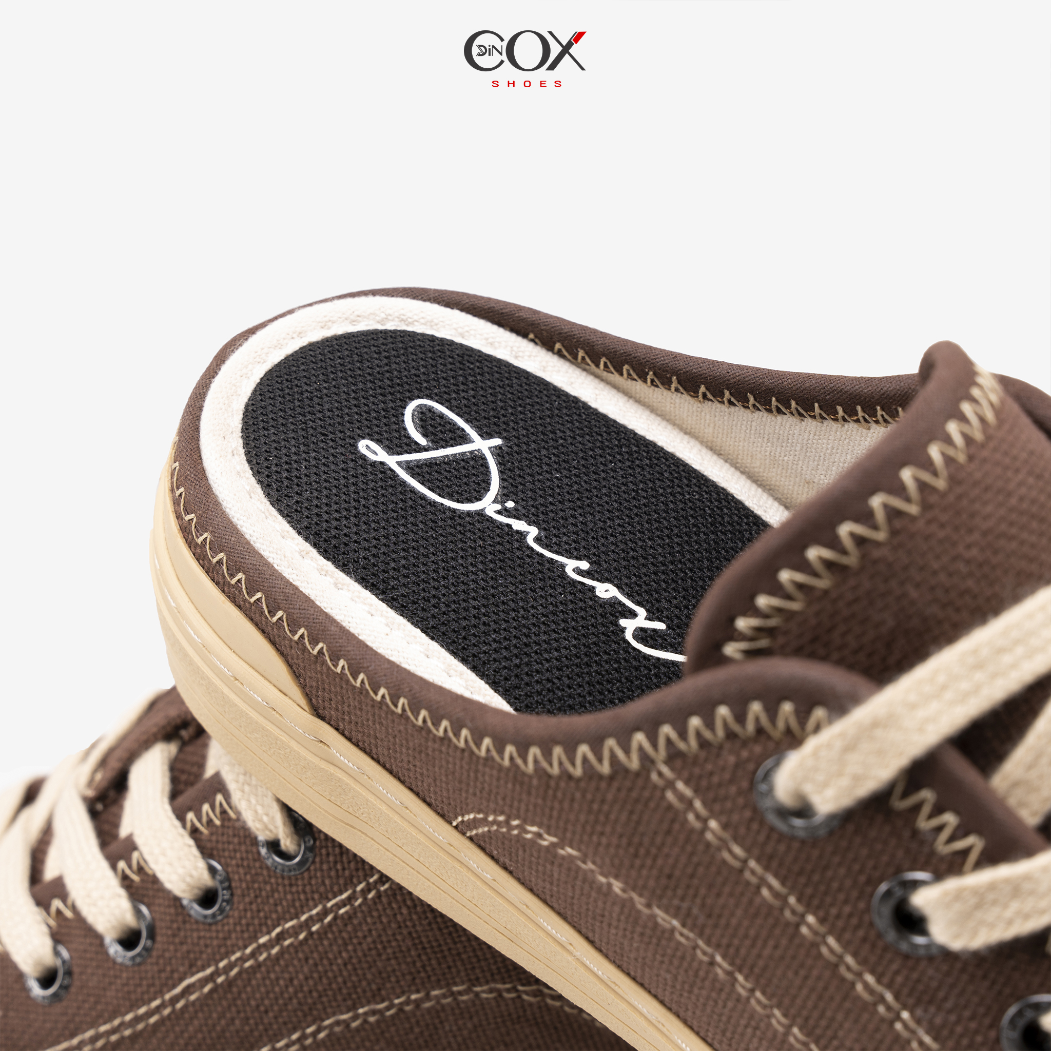 Giày Sục Đạp Gót Mules Vải Sneaker Unisex Tăng Chiều Cao 4cm DINCOX E10 CHOCO MILK