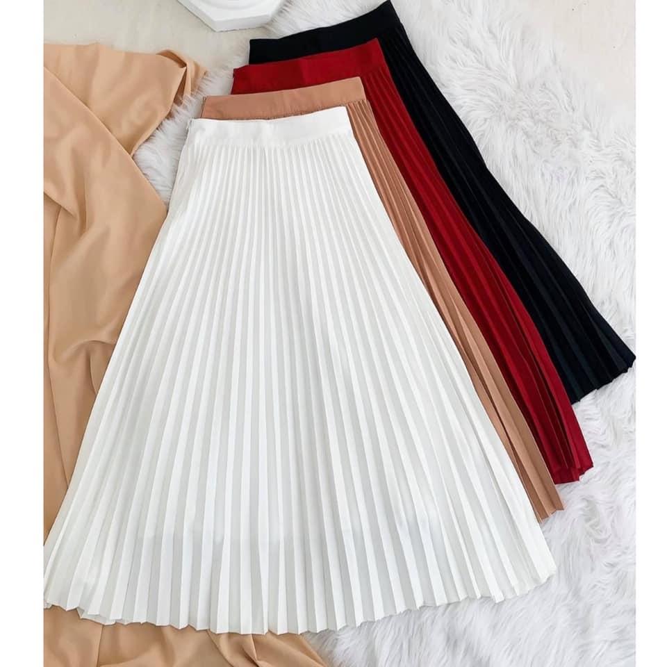 (ẢNH THẬT) Chân váy midi dập li có 4 màu có size