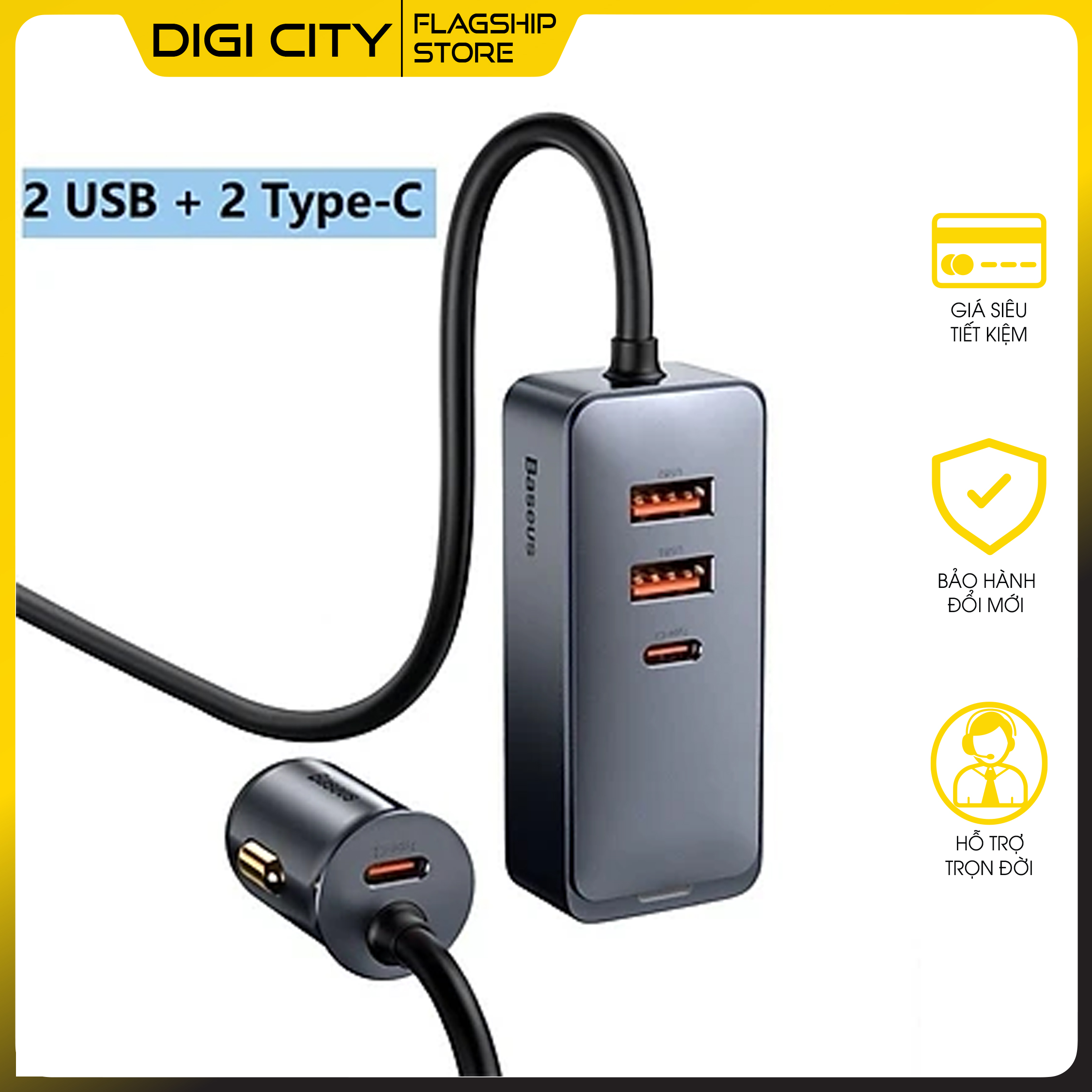 Tẩu sạc nhanh mở rộng 4 Port Baseus Share Together Extention Car Charger 120W (Extention up to 4 Port * 30W, QC/ PD/PPS Fast Charging) - Hàng Chính Hãng