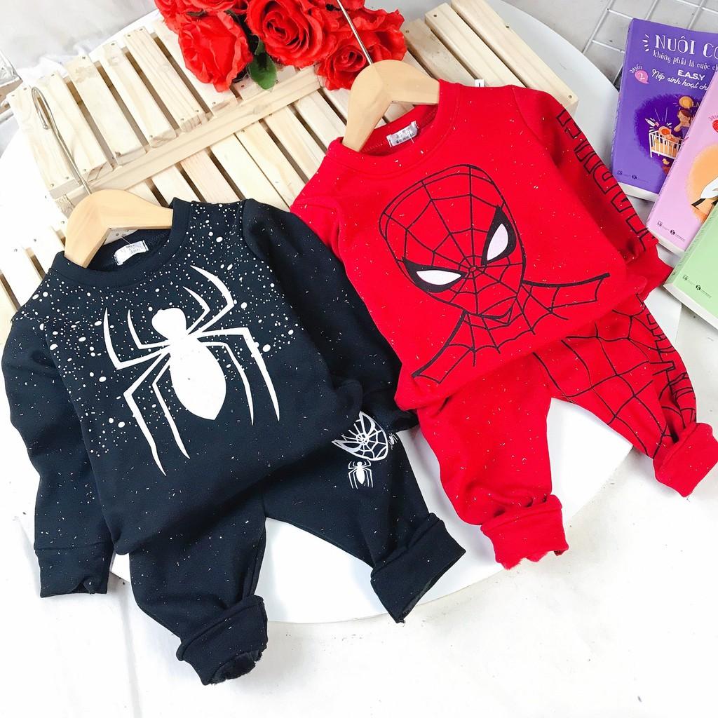 Bộ quần áo bé trai siêu nhân nhện Spider-man dài tay thu đông chất nỉ lót lông ấm cho bé 7-20kg