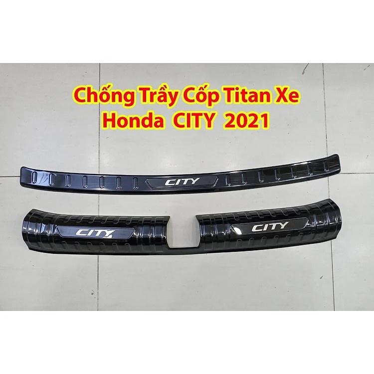 Ốp chống trầy cốp Trong, Ngoài HONDA CITY 2019-2023 thép không gỉ vân titan bảo vệ xe chống va đập