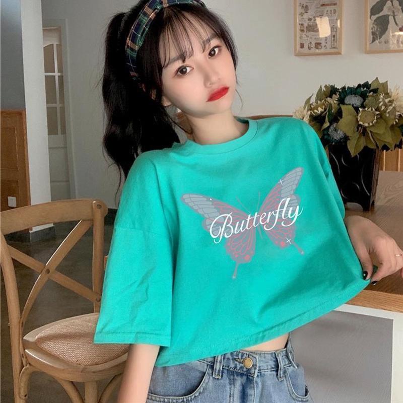 Thời Trang Crop Top Phụ Nữ Áo Cotton Áo Thun Tay Ngắn Áo Thun Thường