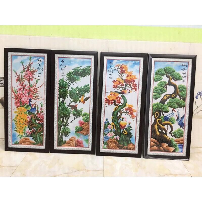 Tranh Đính Đá TỨ QUÝ TÙNG CÚC TRÚC MAI. Kích Thước: 1m21 x 75cm