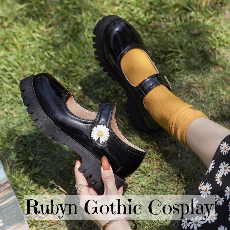 Giày Búp Bê Lolita hoa cúc quai dán vintage xinh xắn