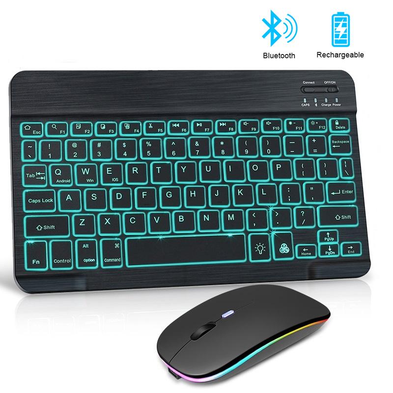 Đèn LED Bàn Phím Bluetooth Không Dây RGB Ipad Bàn Phím Và Chuột Tây Ban Nha Mini Đèn Nền Nga Bàn Phím Dành Cho Điện Thoại Máy Tính Bảng Ipad Pro 11