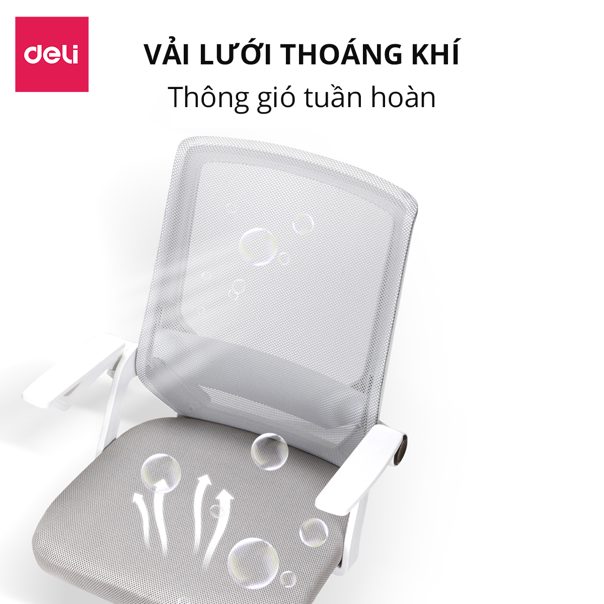 Ghế Xoay Văn Phòng Làm Việc Công Thái Học Gập Lưng Ghế Tiết Kiệm Không Gian Deli - Tay Gập Thông Minh, Lưới Thoáng Khí, Chân Xoay Tiện Ích, Đệm Ghế Êm Aí - Phù Hợp Học Sinh, Văn Phòng, Game Thủ, Gaming - Hàng Chính Hãng