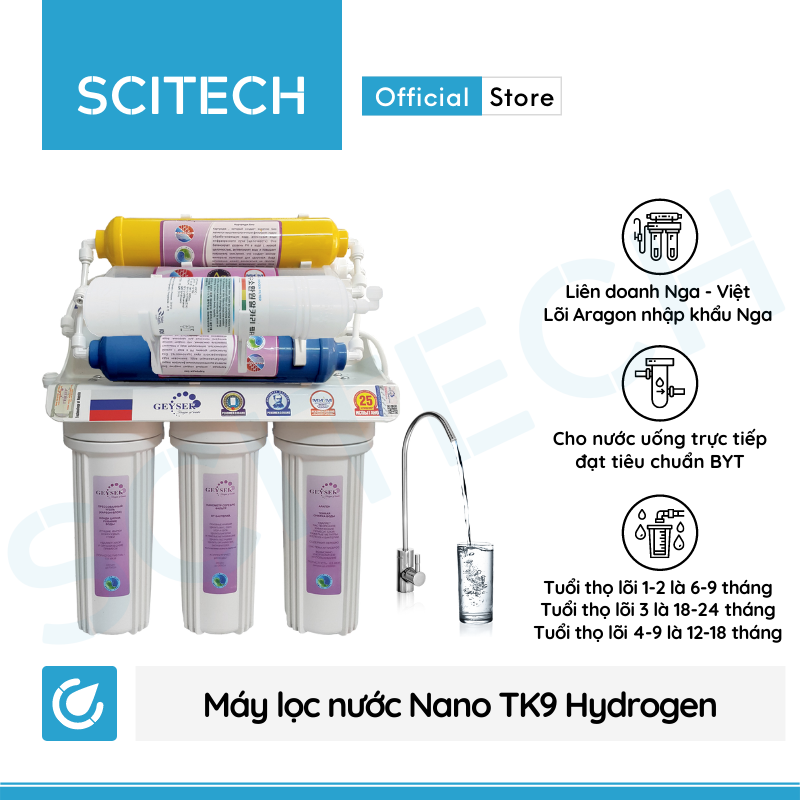 Máy lọc nước Nano TK9 Hydrogen by Scitech (Không dùng điện, không nước thải, tích hợp công nghệ tạo nước ion kiềm) - Hàng chính hãng