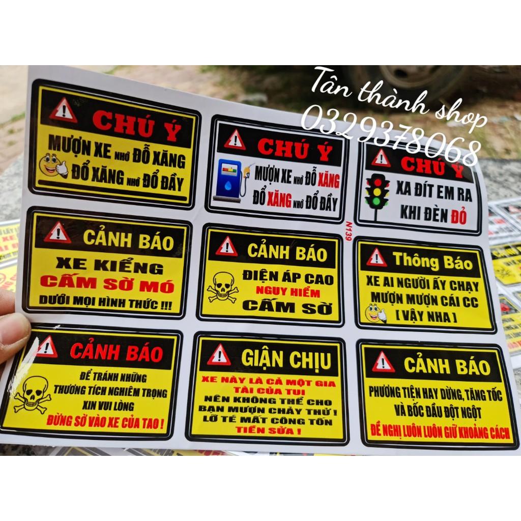 tem cảnh báo / tem sticker dán xe máy, ô tô, mủ bảo hiểm...