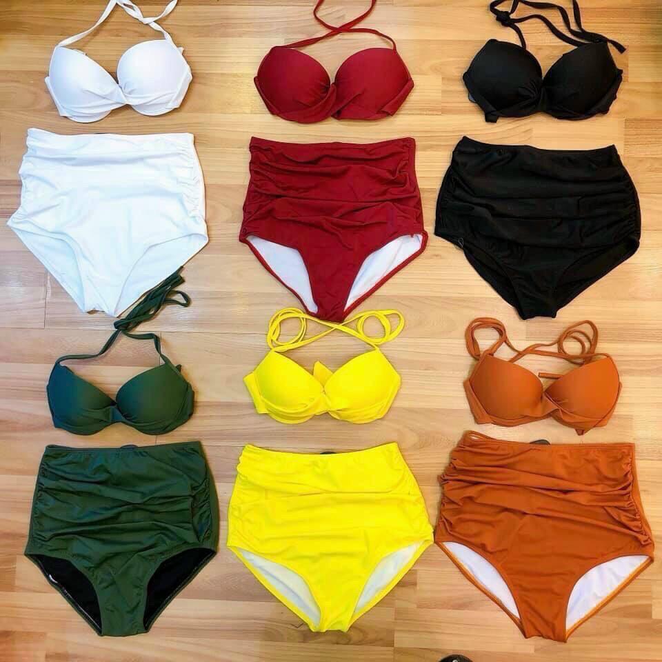 Bikini 2 mảnh áo gọng siêu nâng ngực mix quần lưng cao che bụng