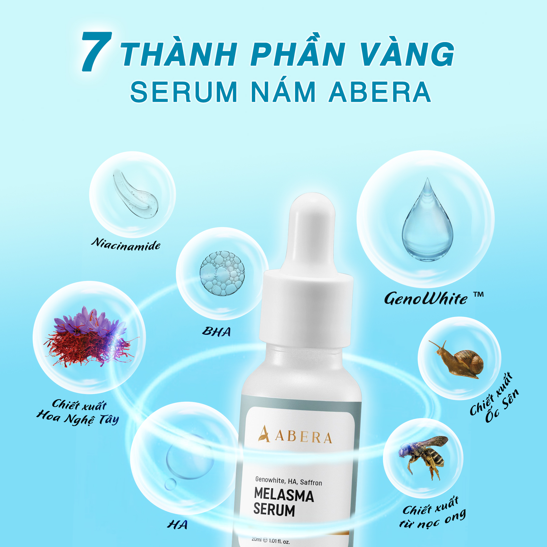 Serum Nám Da Abera - Hỗ Trợ Xoá Nám, Tàn Nhang, Đồi Mồi Lâu Năm