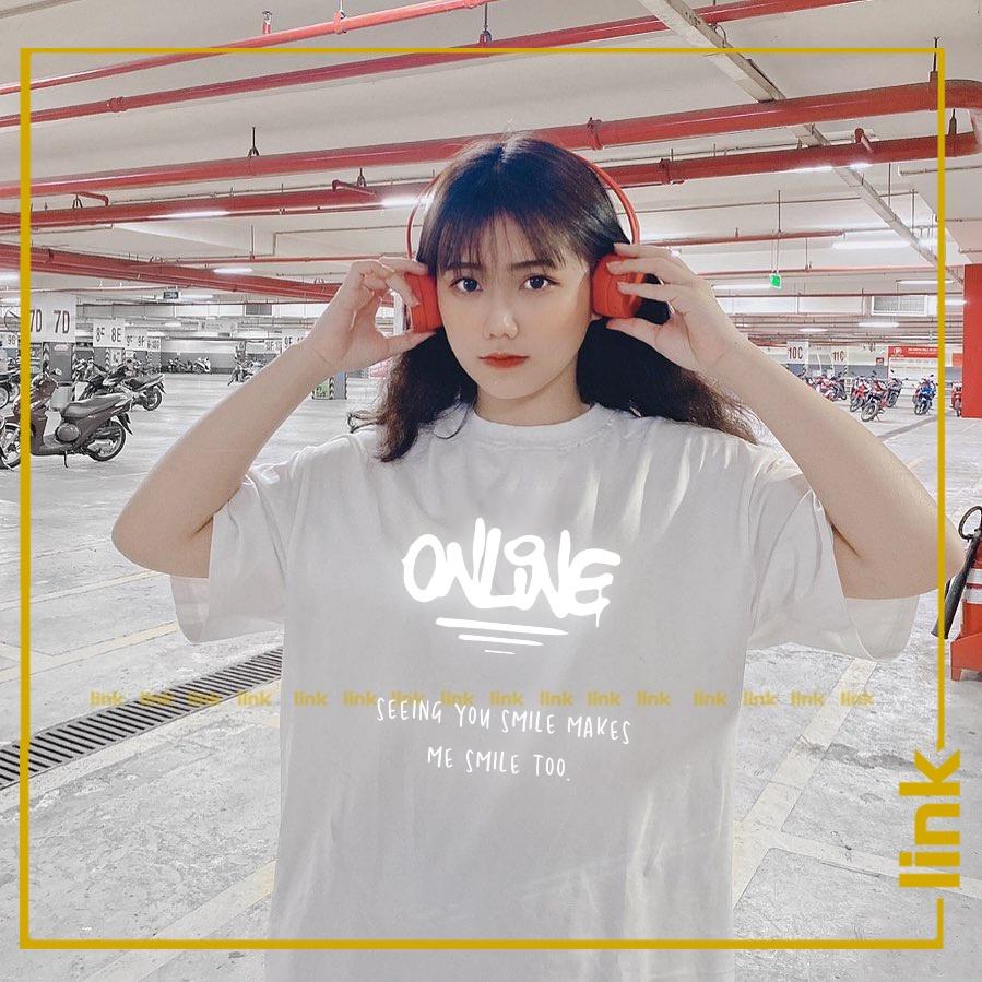 Áo tay lỡ ONLINE phản quang bạc dáng rộng unisex
