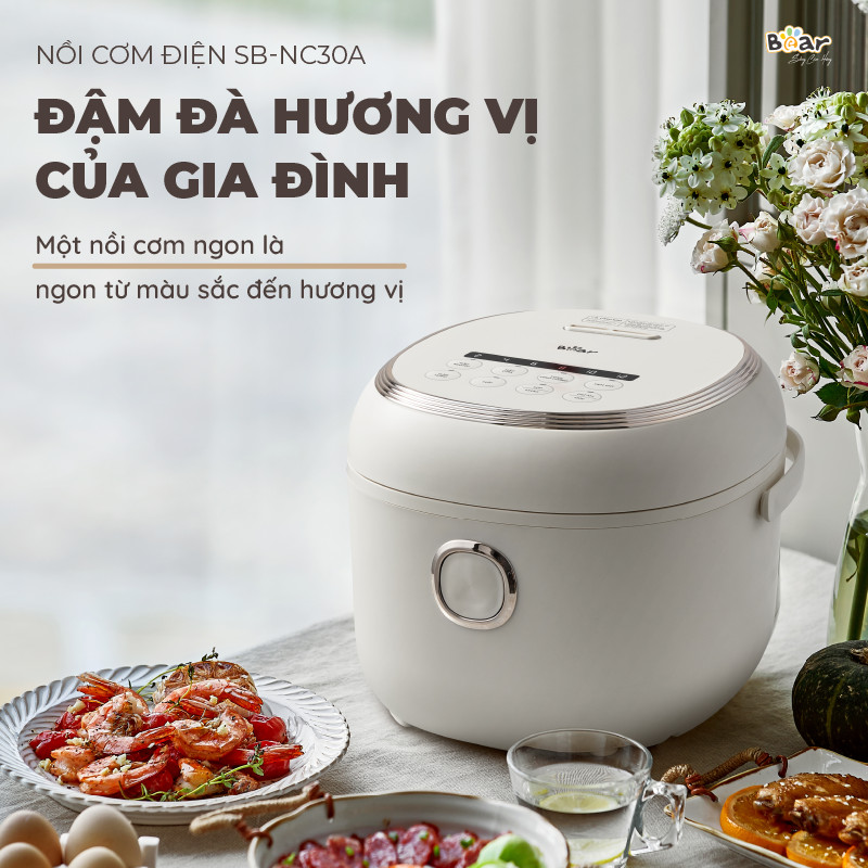 Nồi Cơm Điện Tử Bear 3L Lòng Nồi 5 Lớp Đa Năng Nấu Cơm Nấu Cháo Hầm Hấp Hâm Nóng Hẹn Giờ Lên Đến 12 Tiếng SB-NC30A - HÀNG CHÍNH HÃNG