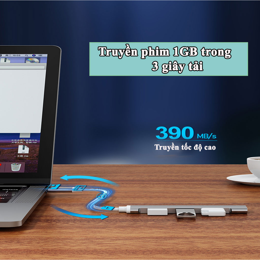 Bộ chia Hub Type C Sang 4 Cổng USB 3.0 và 2.0 ESSAGER .Hàng chính hãng