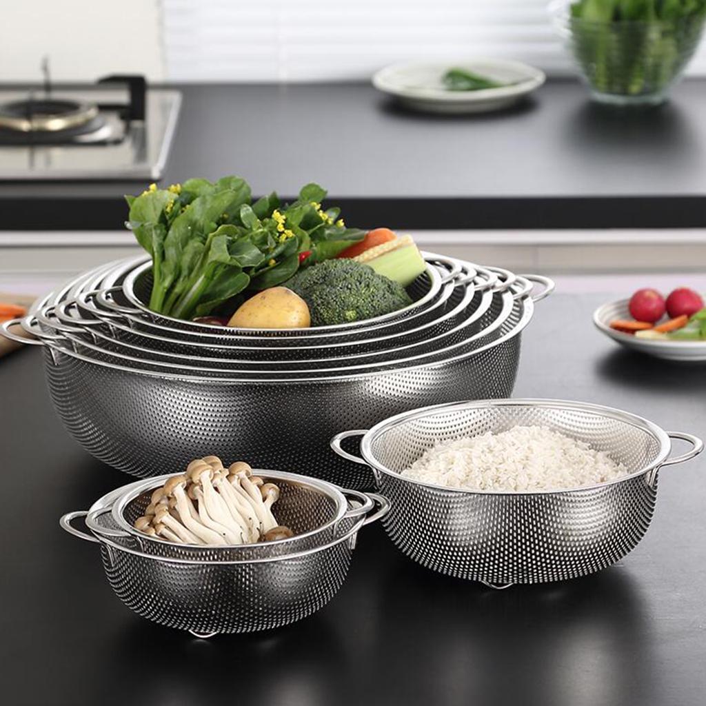 3x Stainless Steel Colander Noodles Draining Basket w/ Handles Storage
