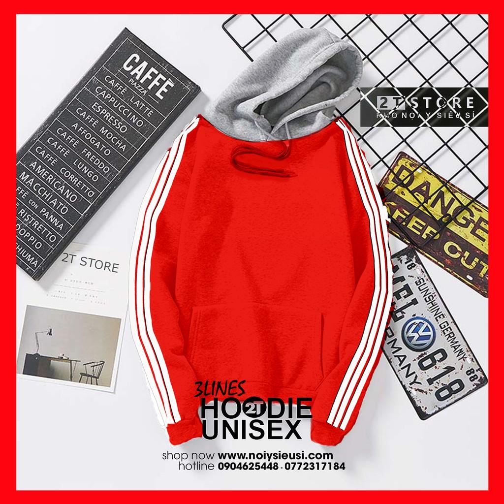 Áo Hoodie 3Lines nón xám unisex 2T Store H3L02 màu đỏ