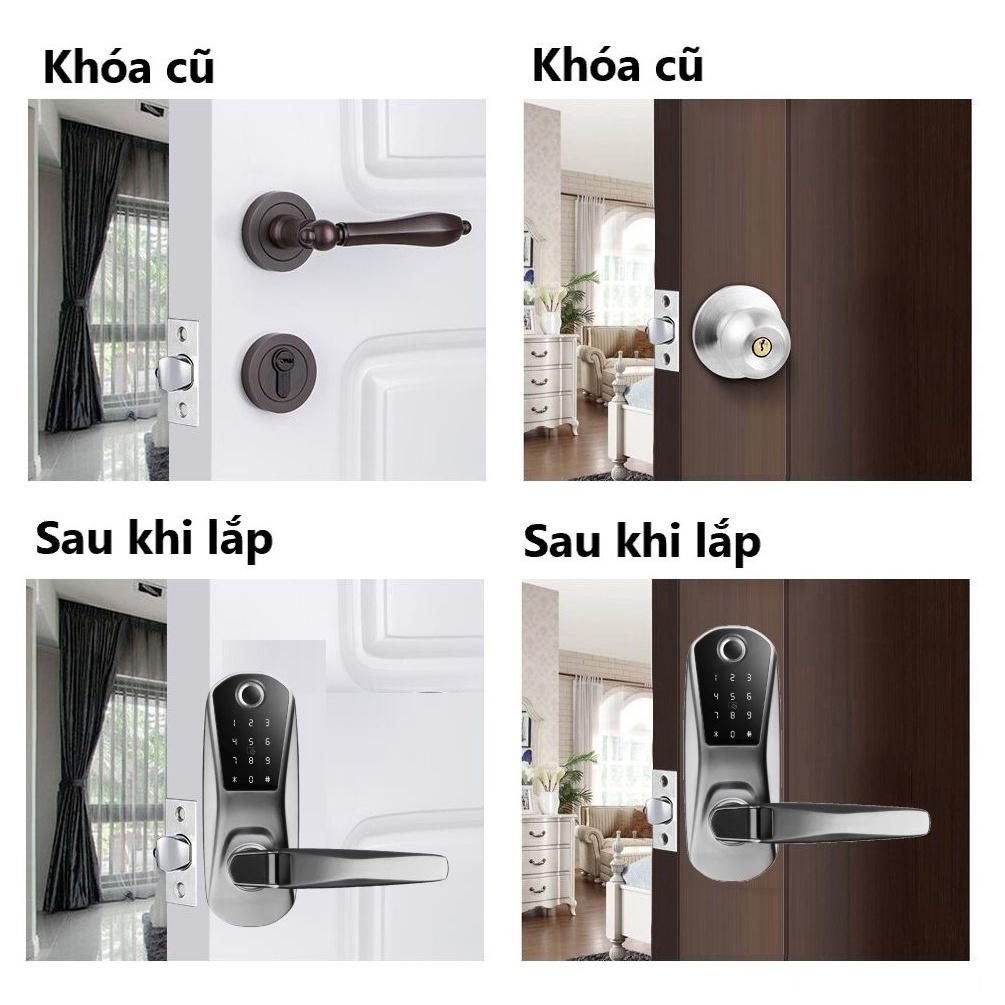 Khóa vân tay 5in1: vân tay, mật khẩu, thẻ từ, chìa cơ, App TTLock (chuyên sử dụng thay khoá nắm tròn)