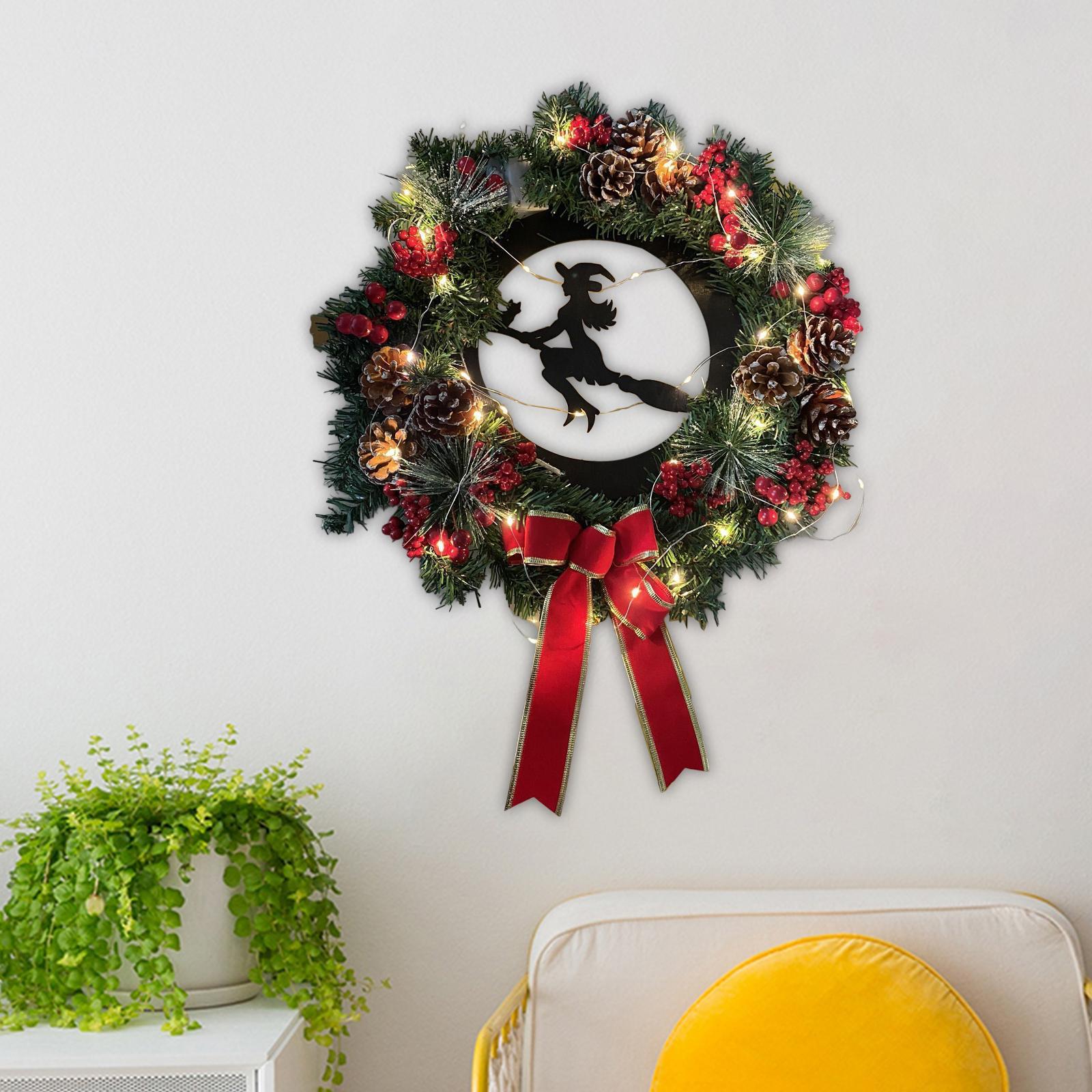 Wreath Christmas with Light Hanging Garland Autumn for Door Holiday New Year