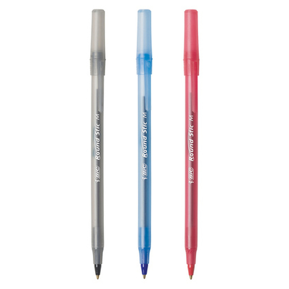 Bút bi Bic Round Stic Xtra Life, Medium Point (1.0mm), Pen Tapping, Màu xanh, đen và đỏ