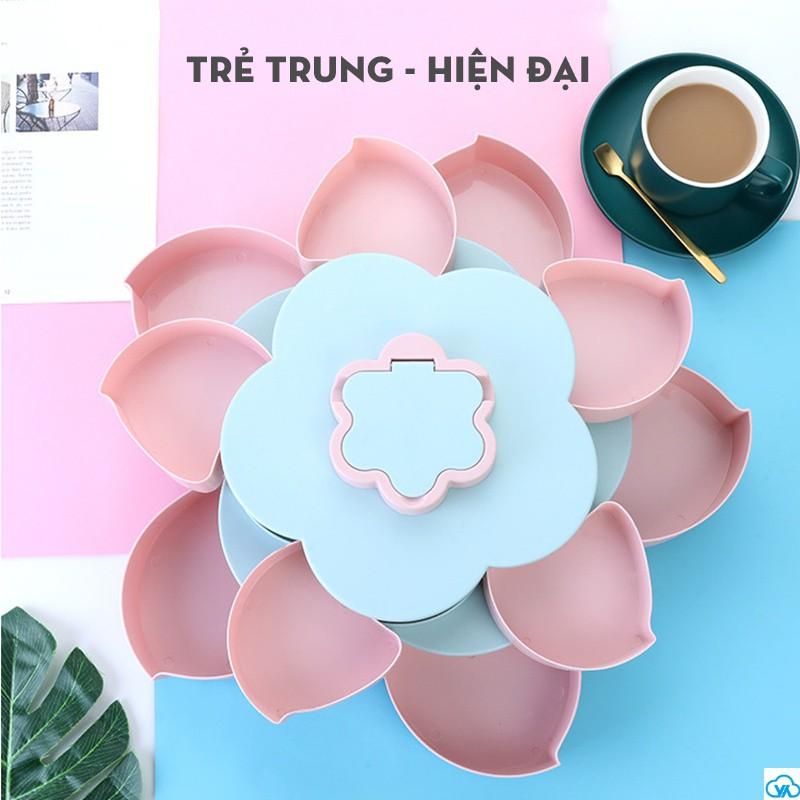 Khay Đựng Mứt Bánh Kẹo Tết Hình Cánh Hoa 2 Tầng Xoay 360 Độ Đa Năng