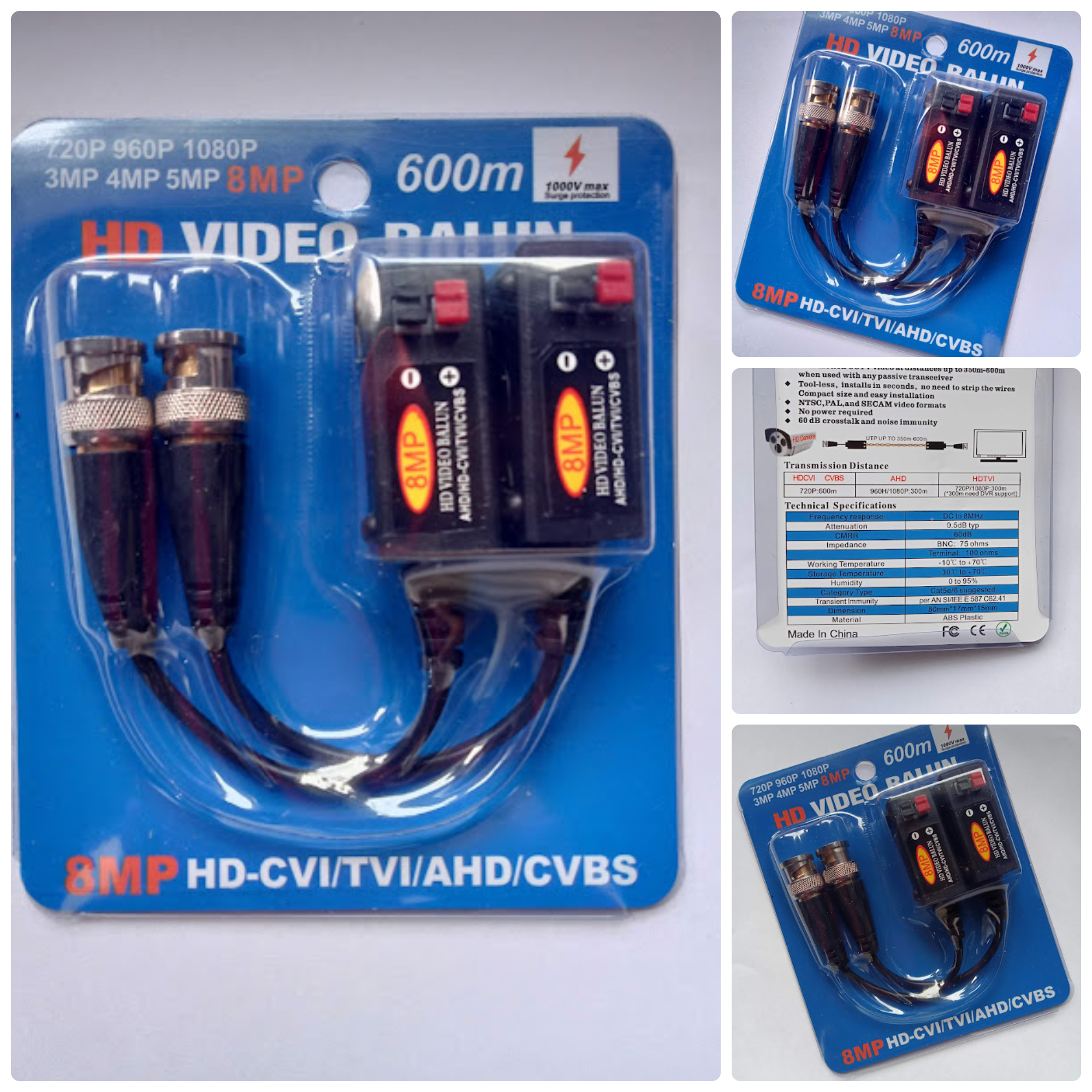 Video balun 8mp, lõi đồng chống nhiễu cho camera (20 bộ)