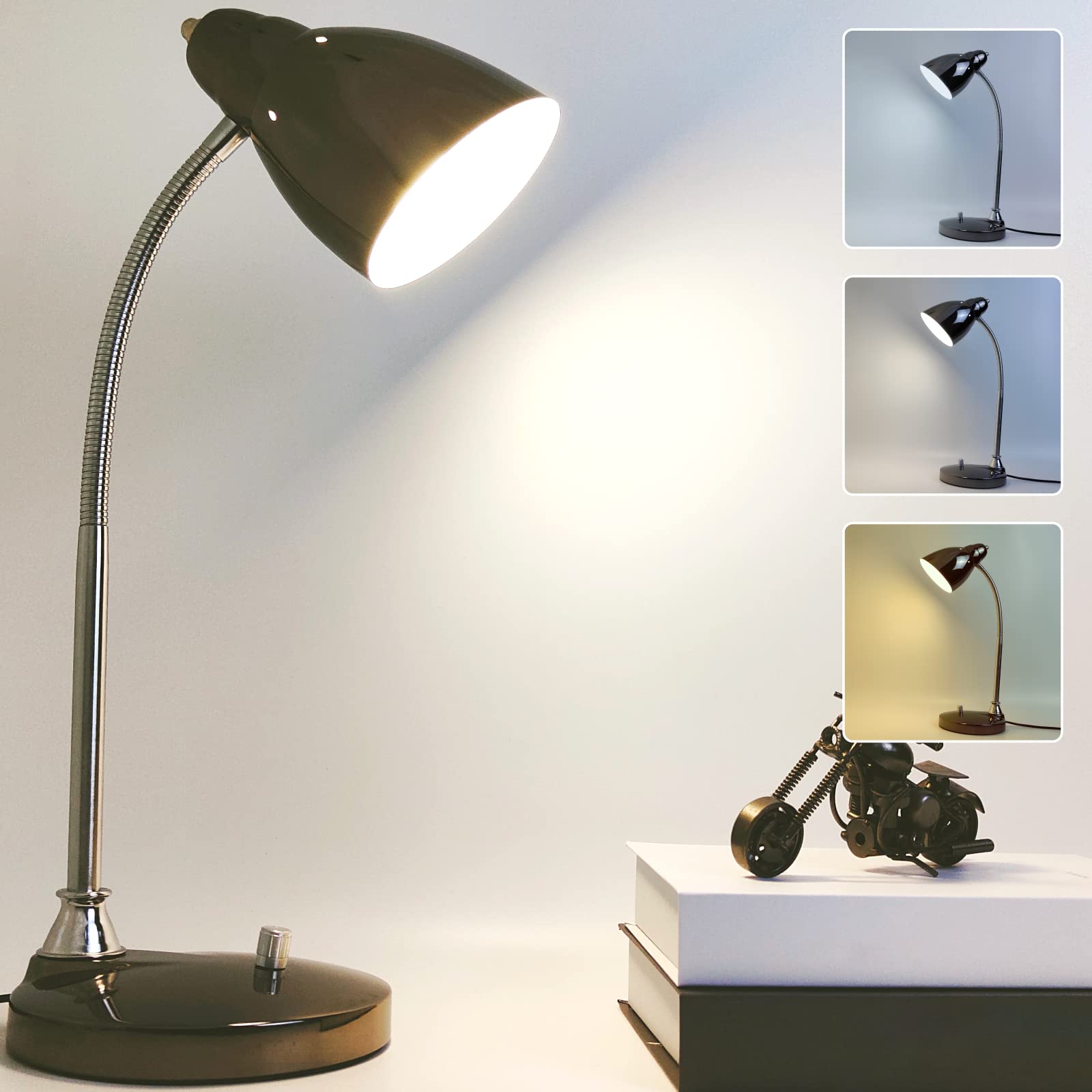 Đèn đọc sách để bàn Plating Black Metal Flexible Gooseneck Desk Lamp