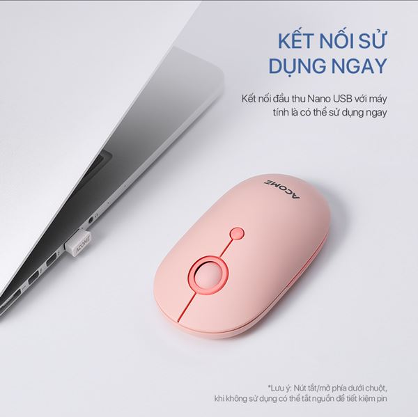 Chuột máy tính không dây ACOME AM300 2.4GHz Tĩnh Âm (Silent) Pink - Hàng chính hãng bảo hành 12T