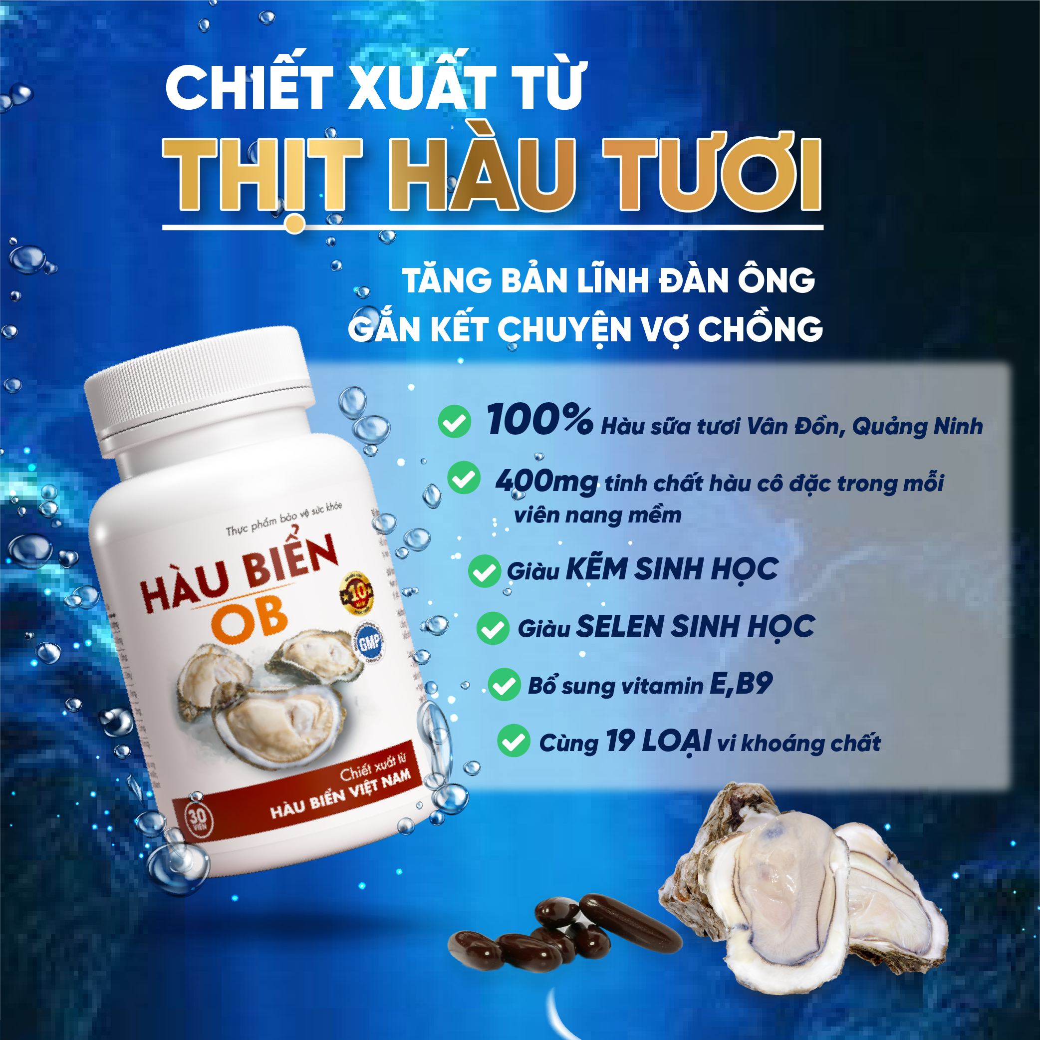 COMBO 2 HỘP Thực phẩm bảo vệ sức khỏe Hàu Biển OB - tăng cường sinh lý, trị xuất tinh sớm, Tăng sinh chất lượng tinh trùng (Hộp 30 viên)