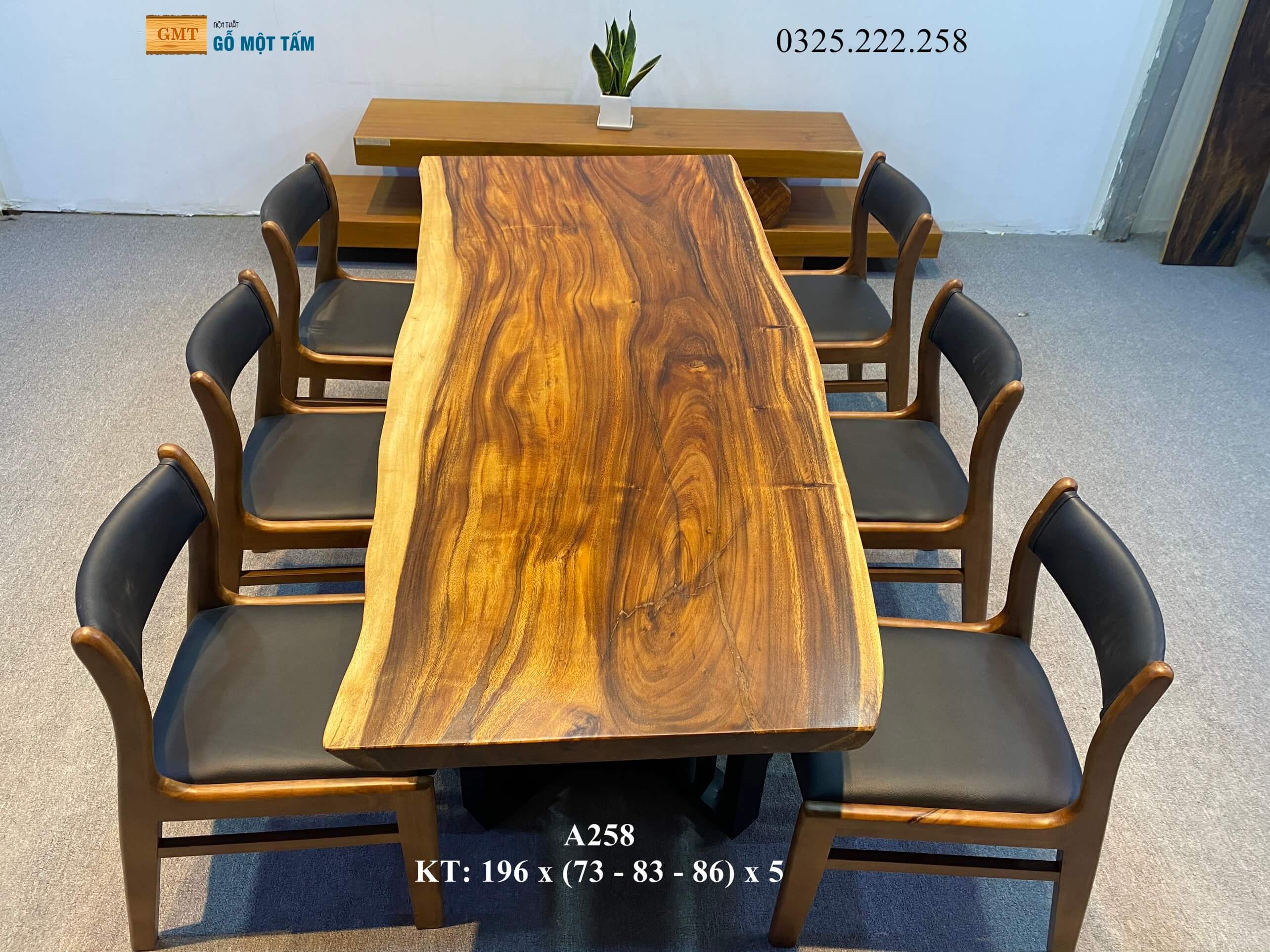 Bàn Làm Việc Gỗ Me Tây, Bàn Sân Vườn Gỗ Me Tây, Bàn Gỗ Me Tây Nguyên Tấm Dài 1,96m Rộng 86cm Dày 5cm