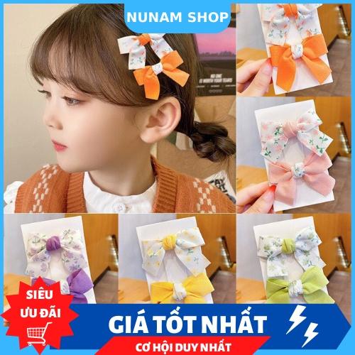 Set 2 kẹp nơ hoa chất vải dày đứng form xinh xắn cho bé Nunam Shop