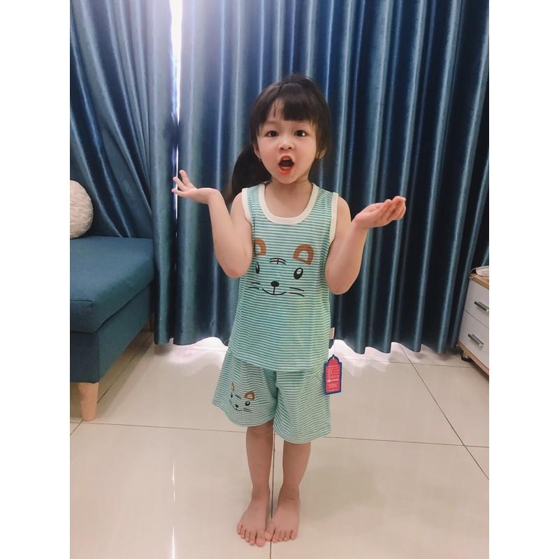 Đồ bộ ba lỗ bé gái và bé trai/ bộ hoạ tiết in sọc dễ thương 100% cotton