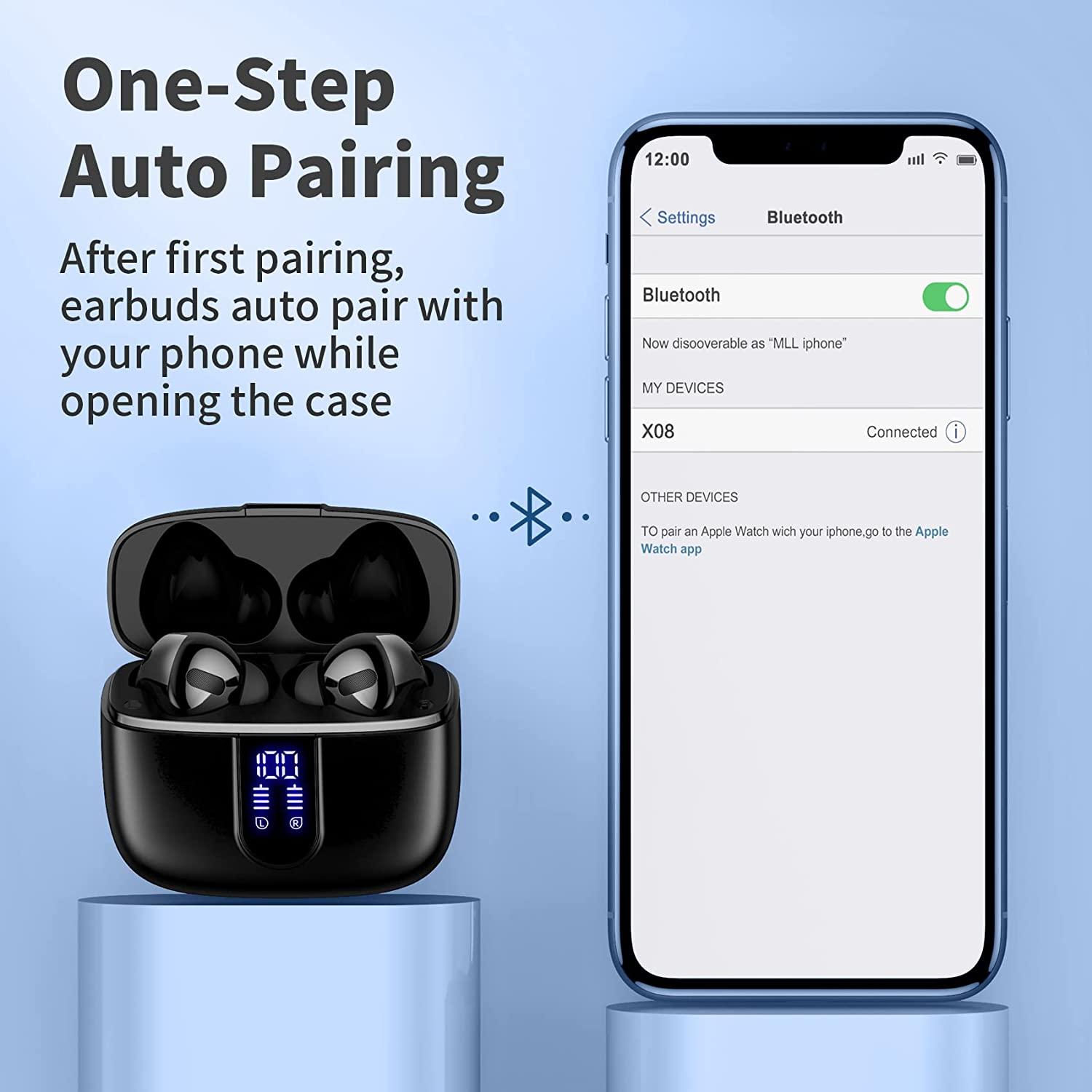 Tai nghe Bluetooth, Tai nghe nhét trong có màn hình nguồn và Hộp sạc không dây