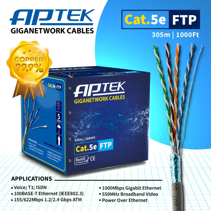 Cáp mạng APTek CAT.5e FTP Copper 305m - Hàng Chính Hãng