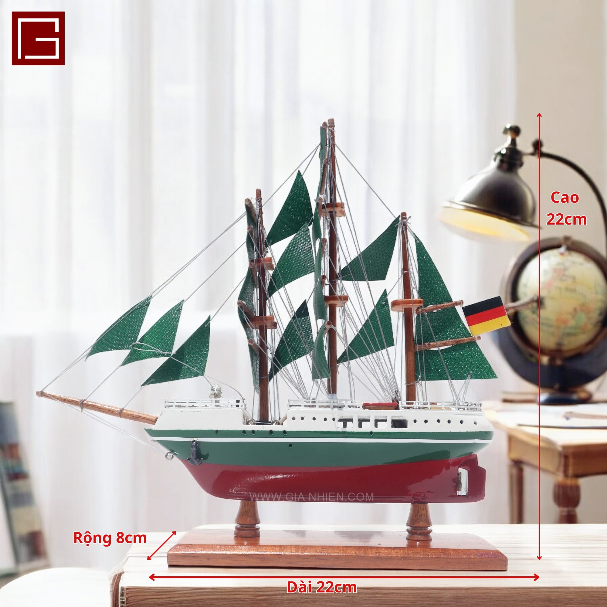 Mô Hình Thuyền Gỗ Phong Thủy Gia Nhiên, Thuyền Buồm Gỗ ALEXANDER VON HUMBOLDT, Dài 20cm, Cao Cấp