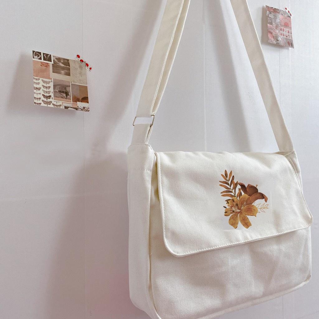 Size lớn_có khóa + túi con có khóa _TÚI tote CHÉO BÔNG HOA CHẤT VẢI CANVAS DÁNG UNISEX NAM NỮ