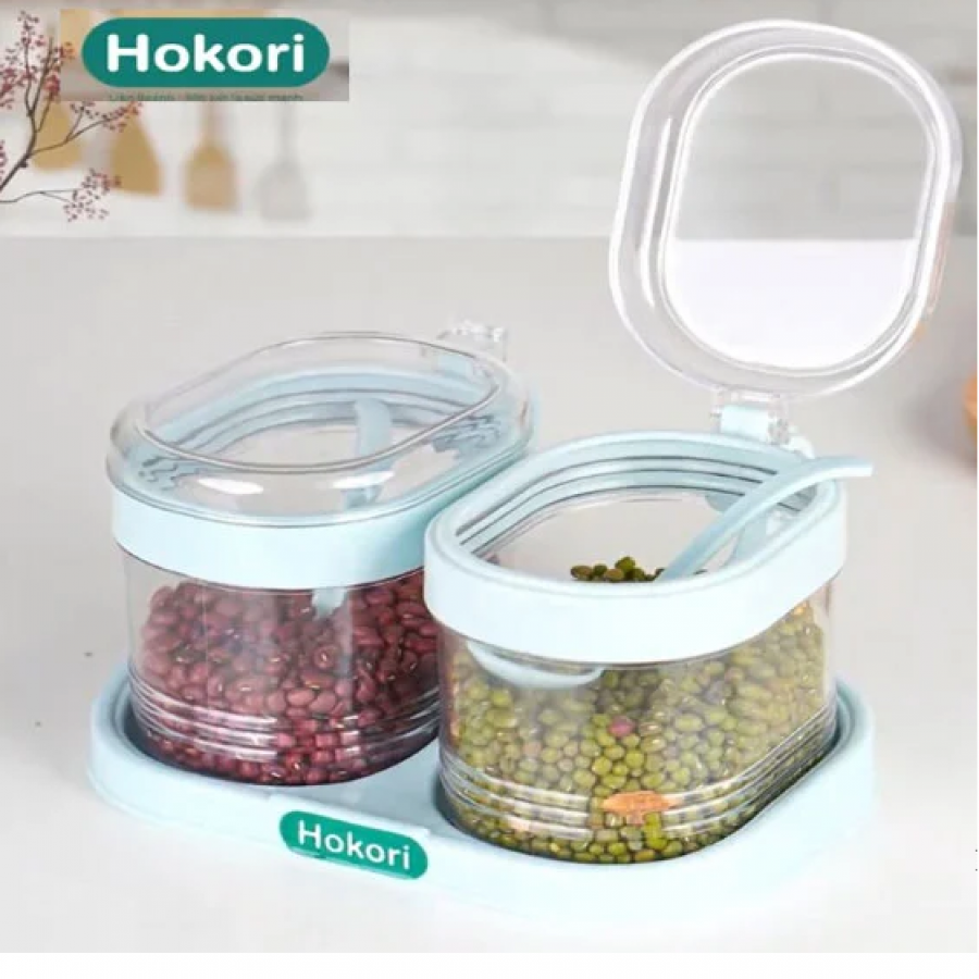 Set hũ đựng gia vị HOKORI nhựa trắng trong suốt kèm muỗng