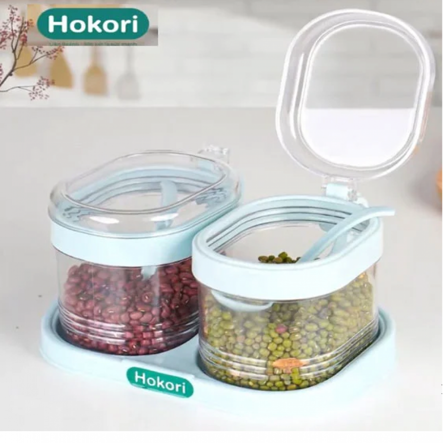 set hũ đựng gia vị HOKORI nhựa trắng trong suốt kèm muỗng