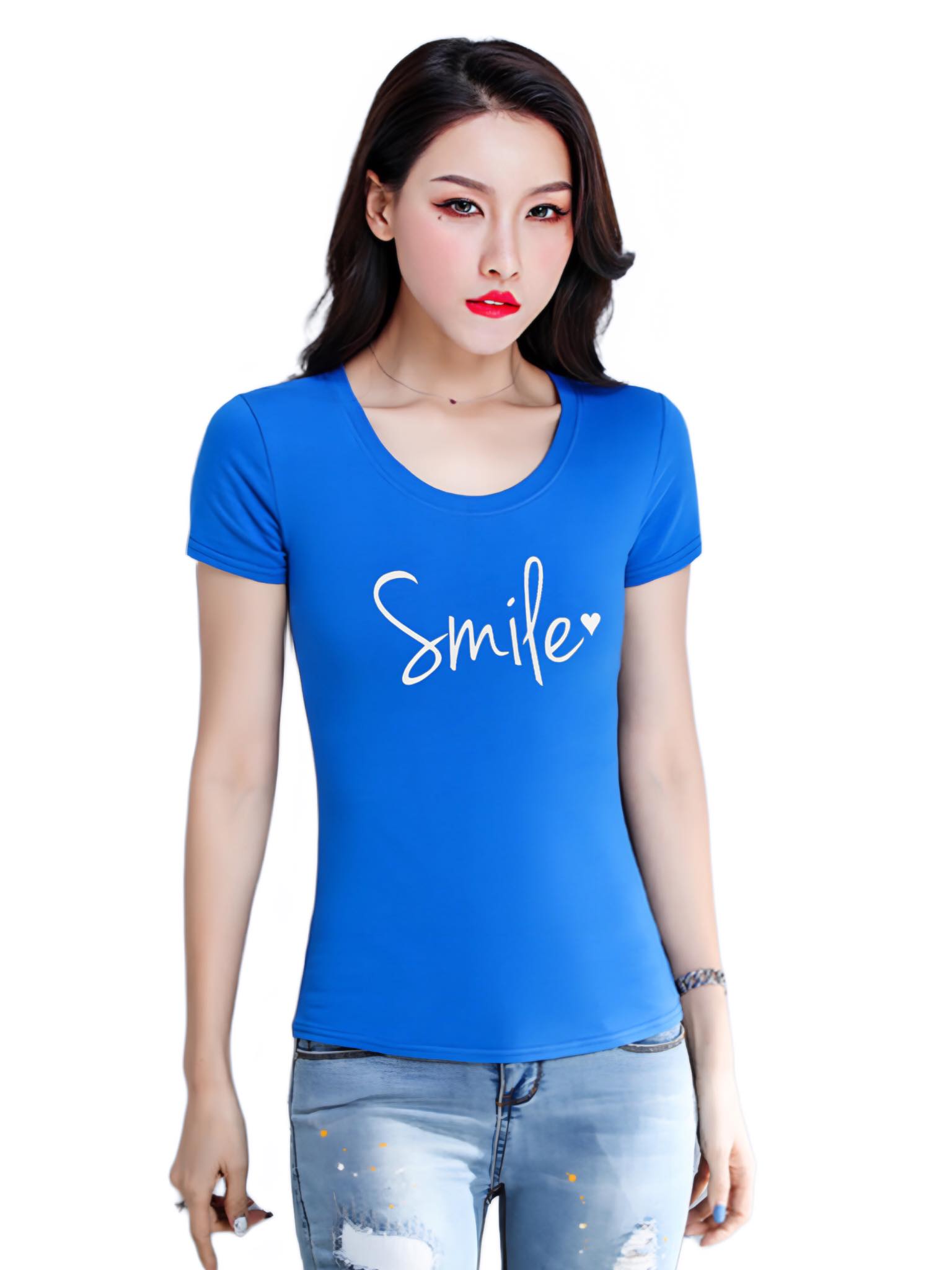 Áo thun nữ in chữ Smile thun cotton 4 chiều form ôm body MXM ( ANU026 )